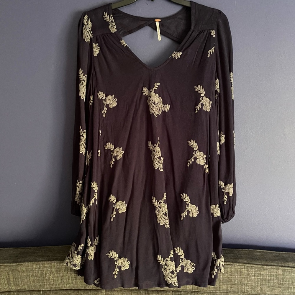 Free People Navy Blue Emma Austin Embroidered Dress